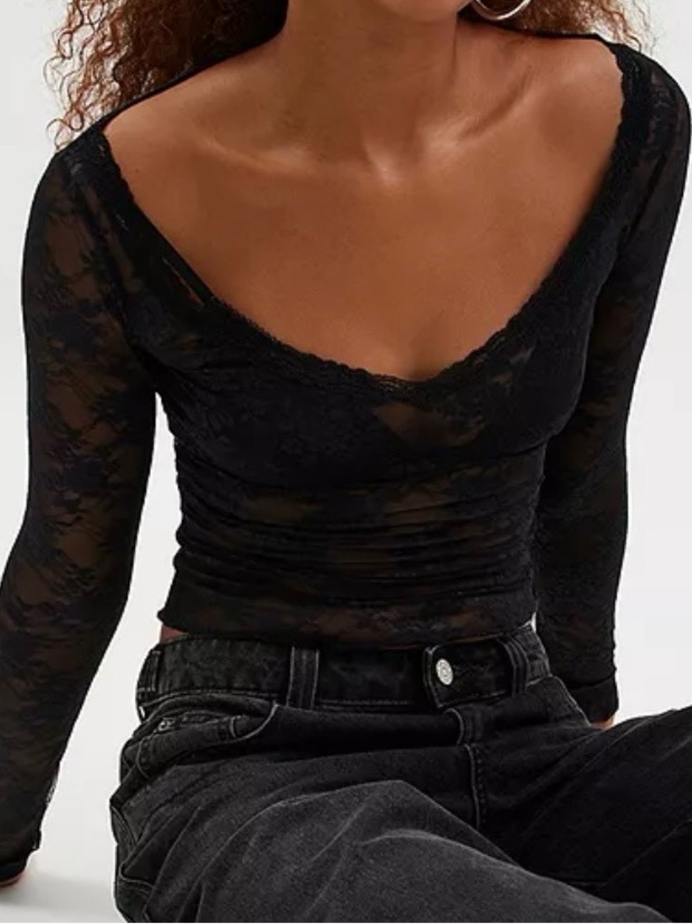 Urban Outfitters Black Sheer Lace Scoop-Neck Crop Top